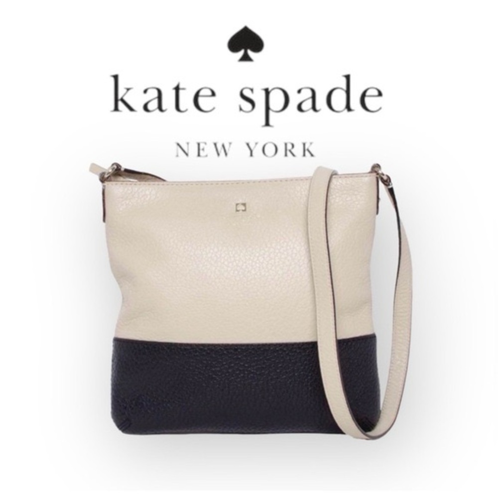 Kate Spade Grove Court Cora Pebbled Leather Crossbody Bag Purse Black Off White